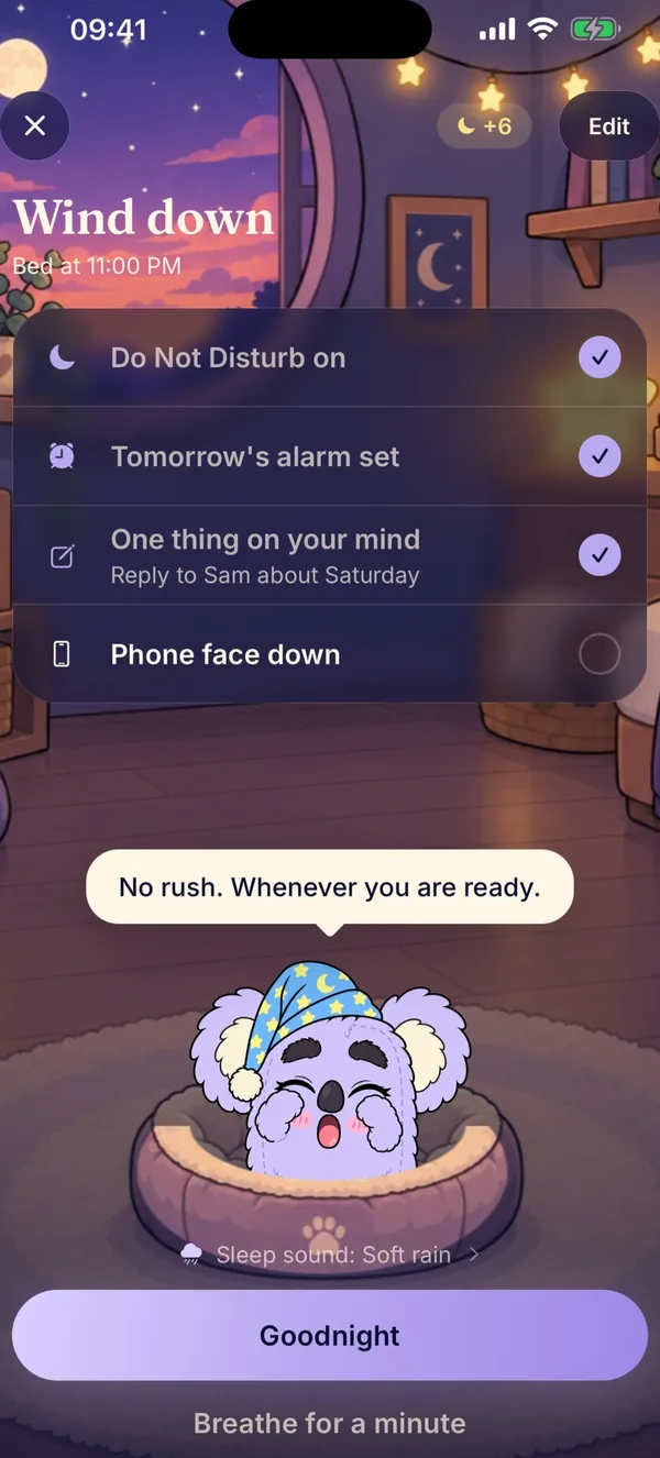 Wind-down checklist screen